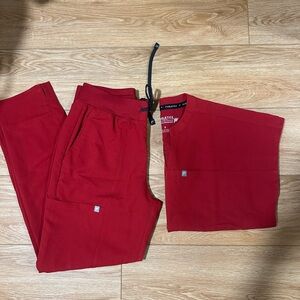 Fabletics scrub Red Pants and top bundle size small